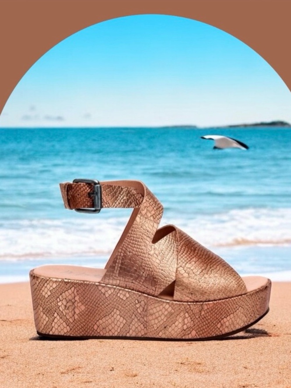 MATISSE RUNAWAY METALLIC LEATHER PLATFORM SANDAL ROSE GOLD SNAKE PRINT SIZE 7 - Picture 2 of 7